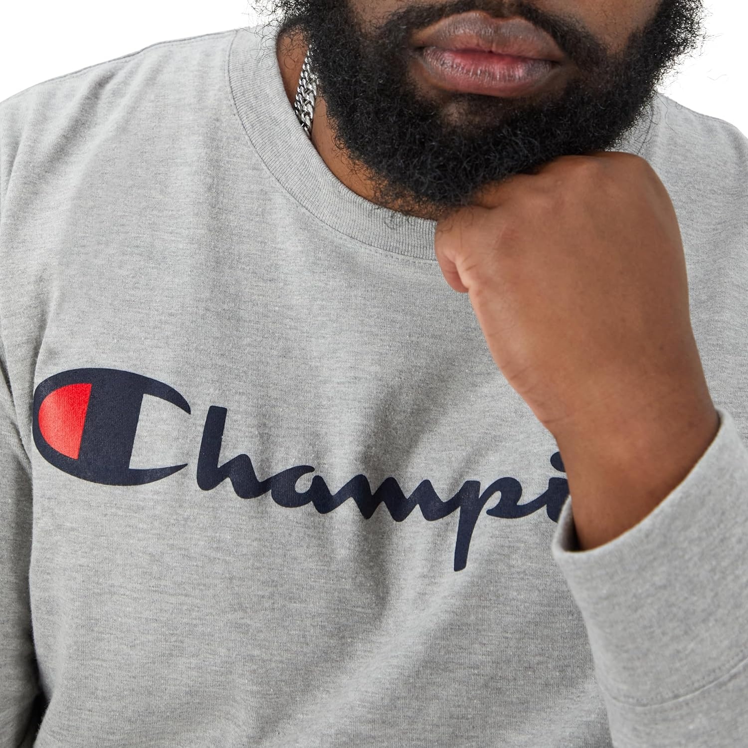 image:imageChampion Mens Long Sleeve Tshirt Classic Tshirt for Men Reg Or Big amp TallOxford Gray Classic Script Logo