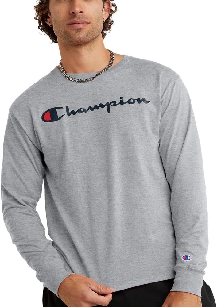 image:imageChampion Mens Long Sleeve Tshirt Classic Tshirt for Men Reg Or Big amp TallOxford Gray Classic Script Logo