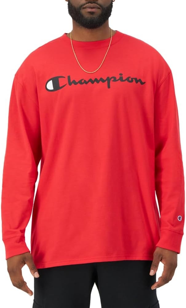 image:imageChampion Mens Long Sleeve Tshirt Classic Tshirt for Men Reg Or Big amp TallScarlet Classic Script Logo