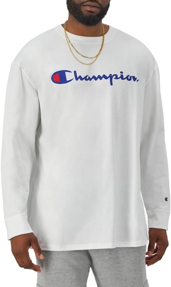 image:imageChampion Mens Long Sleeve Tshirt Classic Tshirt for Men Reg Or Big amp TallWhite Classic Script Logo