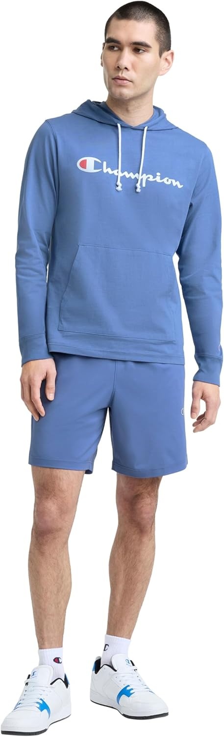 image:imageChampion Mens Long Sleeve Tshirt Hoodie Retired ColorsCoastal Fjord Classic Script Logo