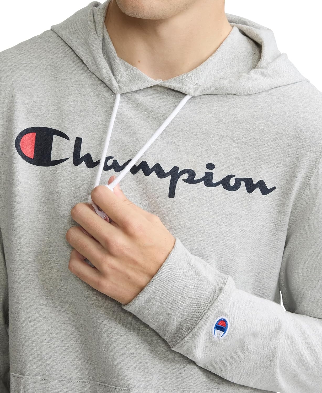 image:imageChampion Mens Long Sleeve Tshirt Hoodie Retired ColorsOxford Gray Classic Script Logo