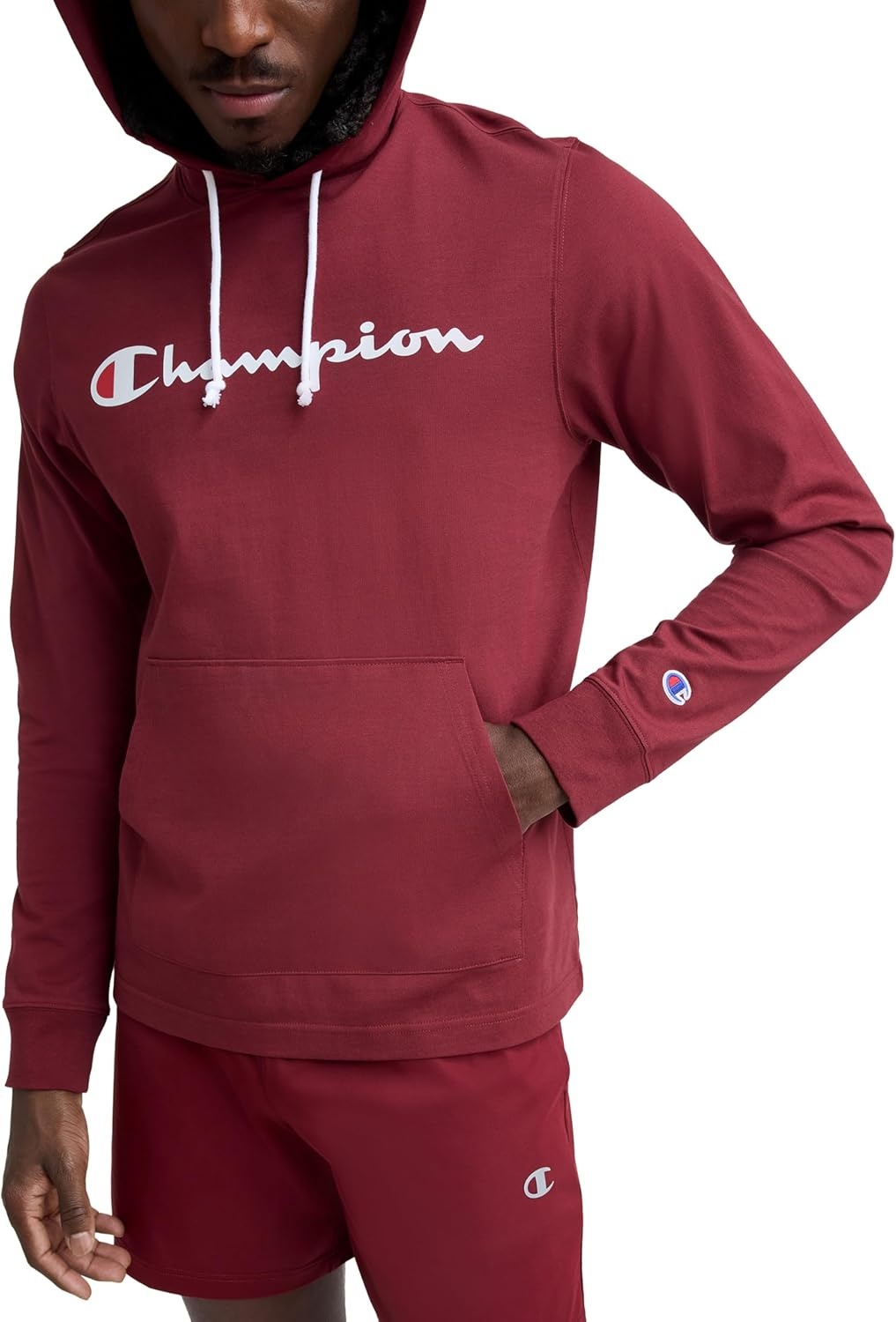 image:imageChampion Mens Long Sleeve Tshirt Hoodie Retired ColorsPomegranate Classic Script Logo