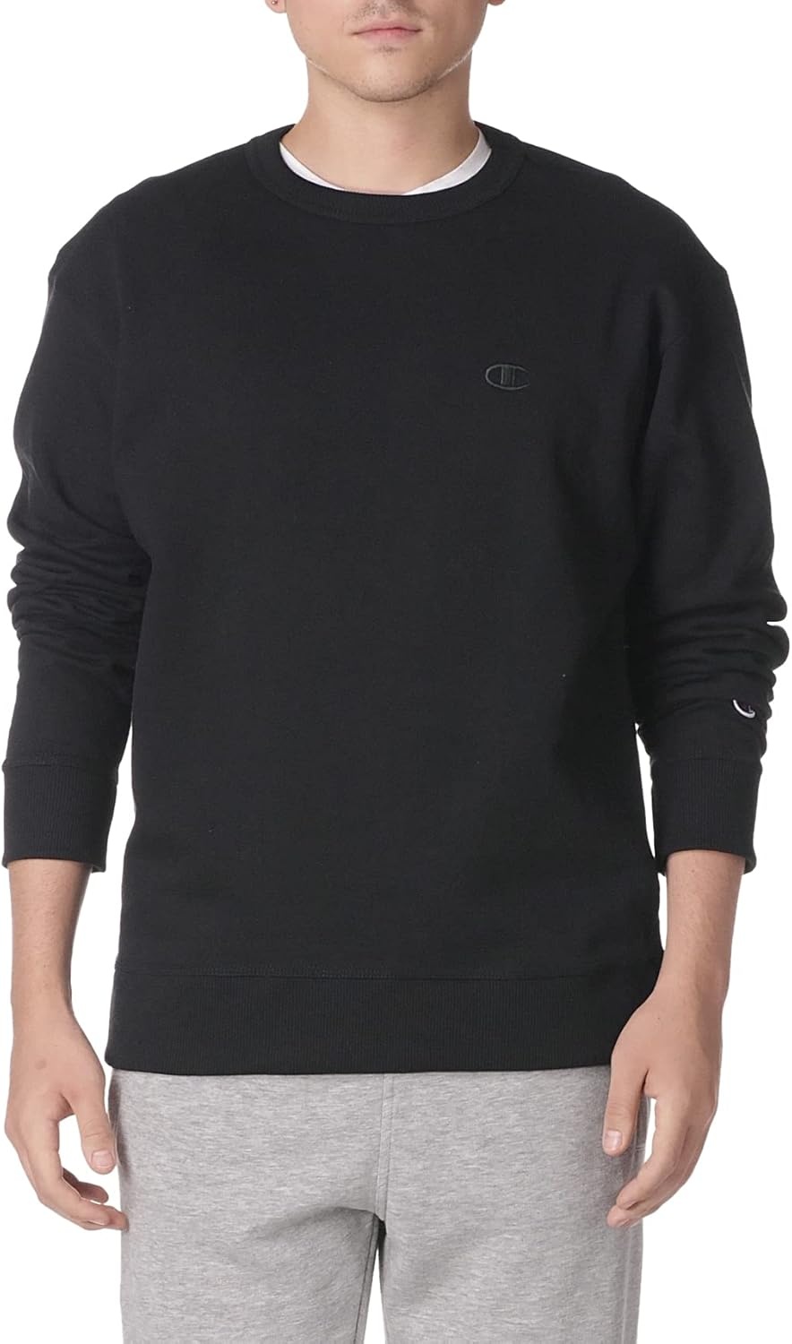 image:imageChampion Mens Mens Crewneck Fleece Sweatshirt Standard Fit Midweight C Logo Available in Regular and Big amp TallBlack