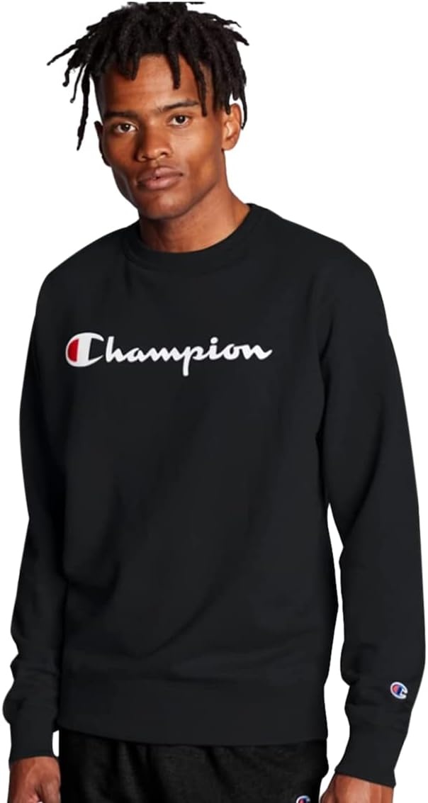 image:imageChampion Mens Mens Crewneck Fleece Sweatshirt Standard Fit Midweight C Logo Available in Regular and Big amp TallBlack
