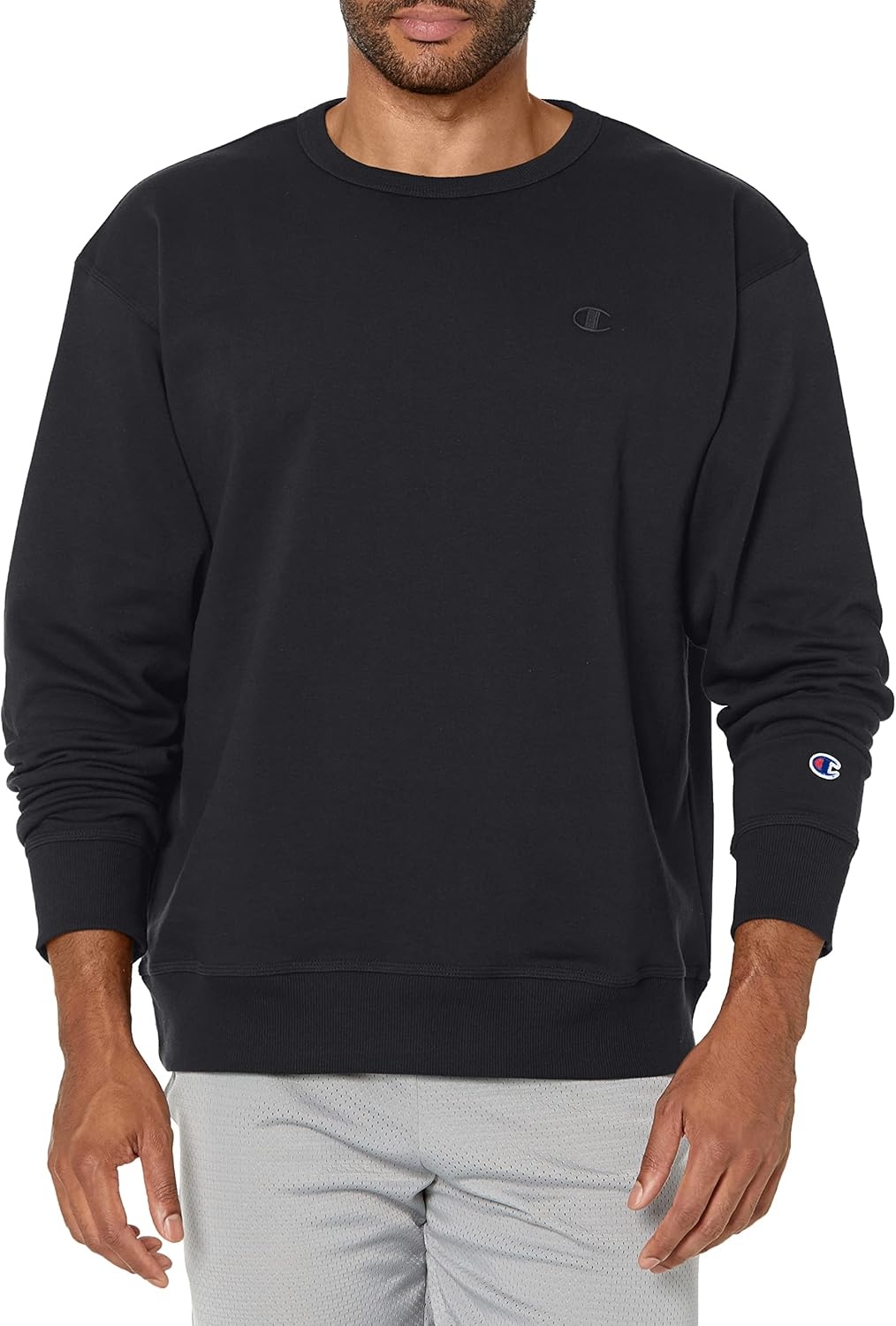 image:imageChampion Mens Mens Crewneck Fleece Sweatshirt Standard Fit Midweight C Logo Available in Regular and Big amp TallBlack