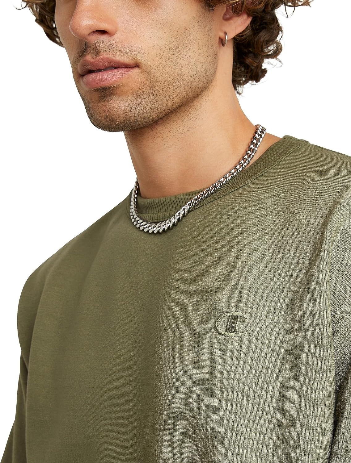 image:imageChampion Mens Mens Crewneck Fleece Sweatshirt Standard Fit Midweight C Logo Available in Regular and Big amp TallCargo Olive C Logo