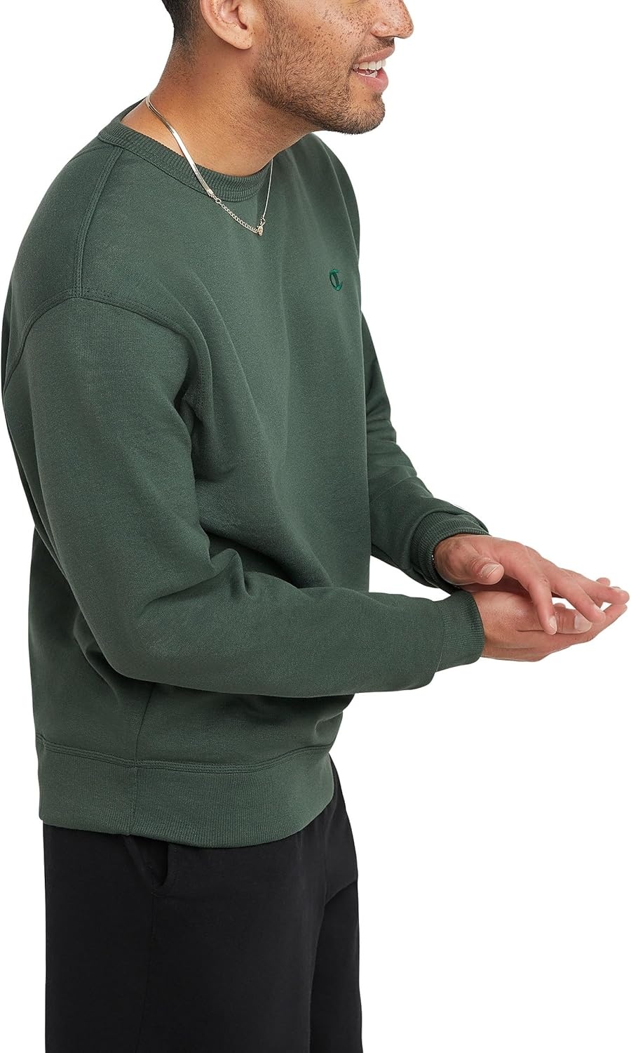 image:imageChampion Mens Mens Crewneck Fleece Sweatshirt Standard Fit Midweight C Logo Available in Regular and Big amp TallDark Green C Logo