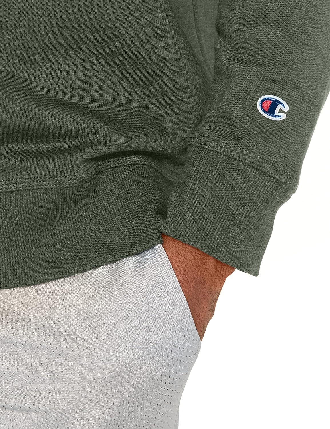 image:imageChampion Mens Mens Crewneck Fleece Sweatshirt Standard Fit Midweight C Logo Available in Regular and Big amp TallForest Grove Heather C Logo