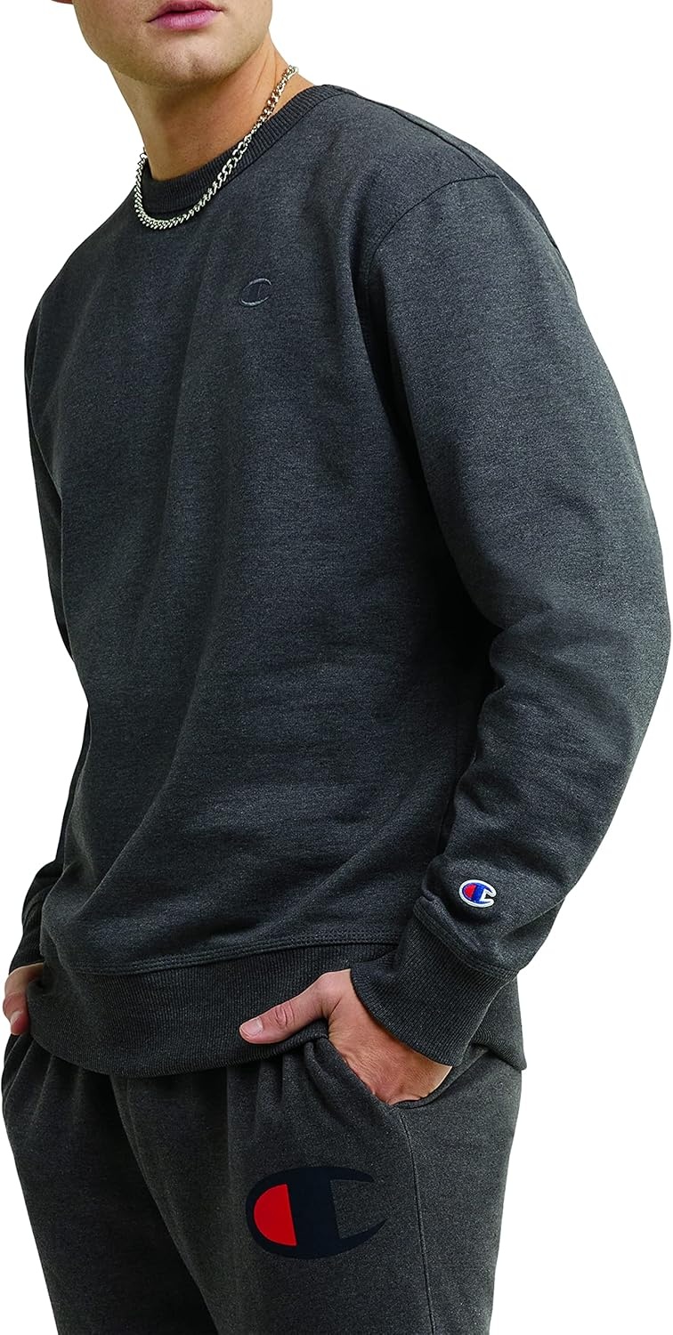 image:imageChampion Mens Mens Crewneck Fleece Sweatshirt Standard Fit Midweight C Logo Available in Regular and Big amp TallGranite Heather C Logo