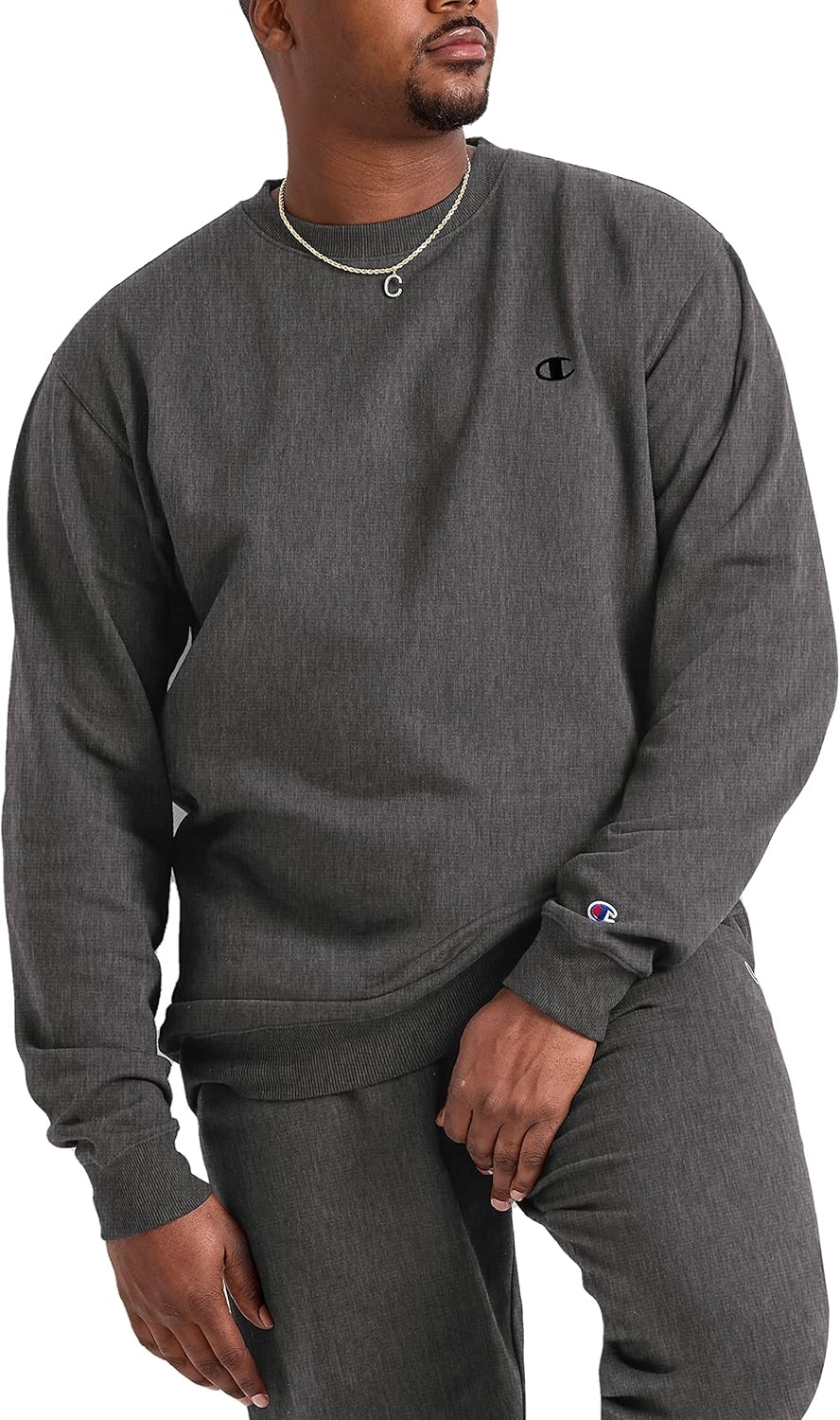 image:imageChampion Mens Mens Crewneck Fleece Sweatshirt Standard Fit Midweight C Logo Available in Regular and Big amp TallGranite Heather