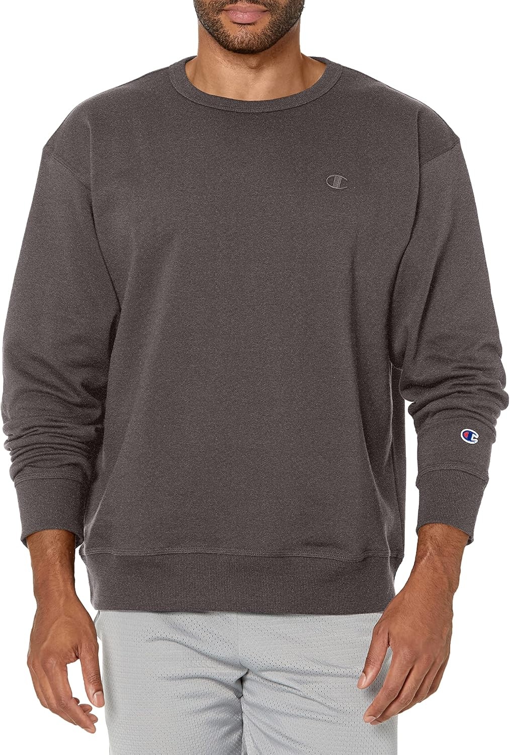 image:imageChampion Mens Mens Crewneck Fleece Sweatshirt Standard Fit Midweight C Logo Available in Regular and Big amp TallGranite Heather