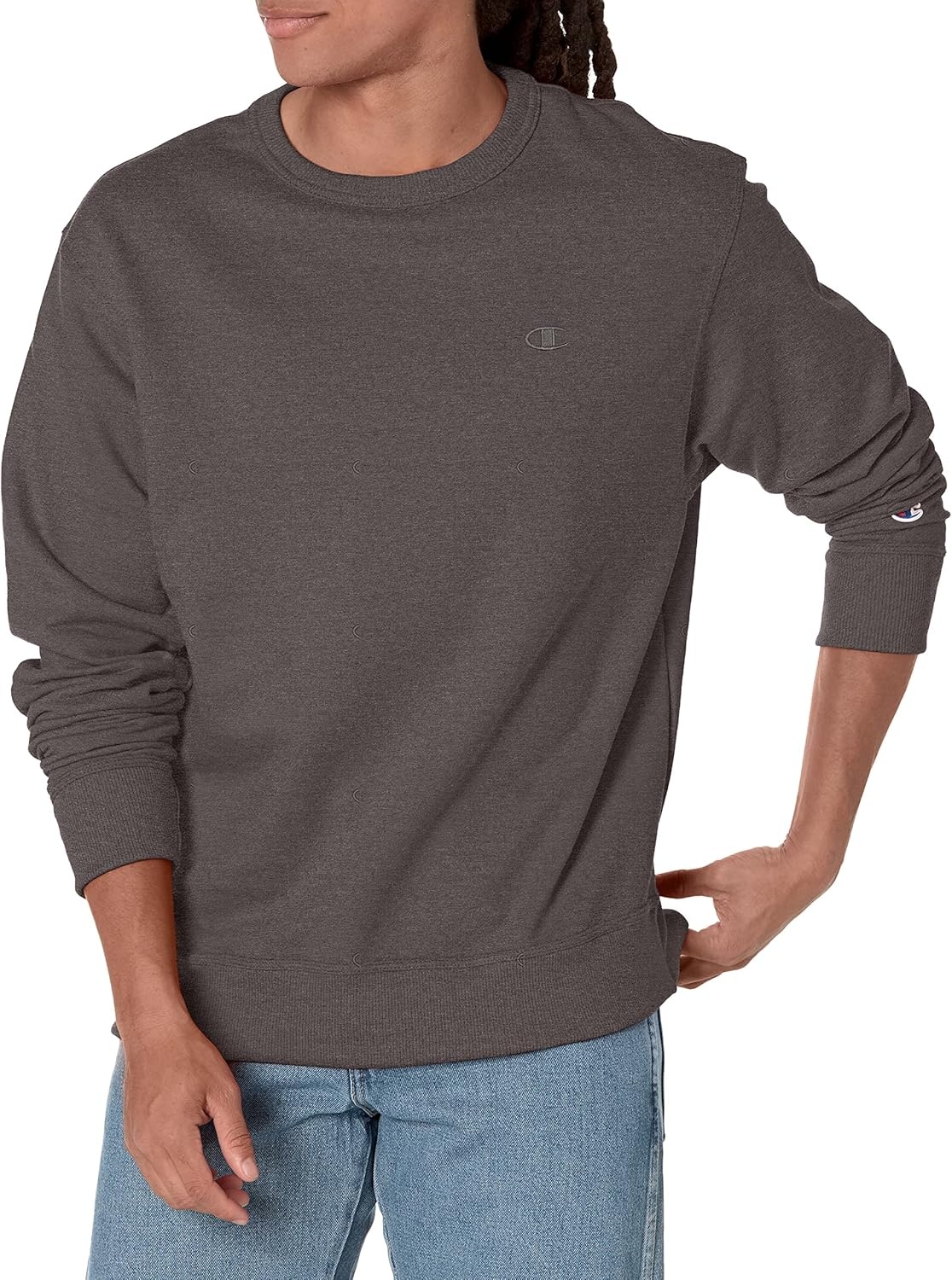 image:imageChampion Mens Mens Crewneck Fleece Sweatshirt Standard Fit Midweight C Logo Available in Regular and Big amp TallGranite Heather