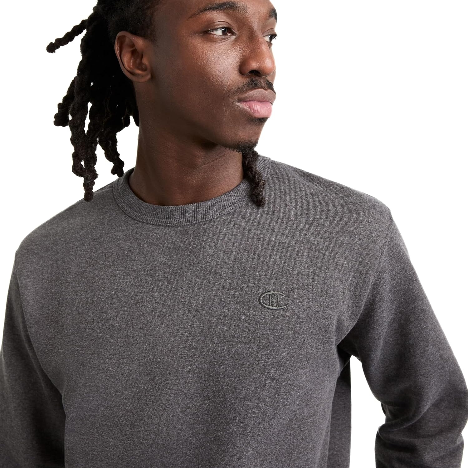 image:imageChampion Mens Mens Crewneck Fleece Sweatshirt Standard Fit Midweight C Logo Available in Regular and Big amp TallGranite Heather