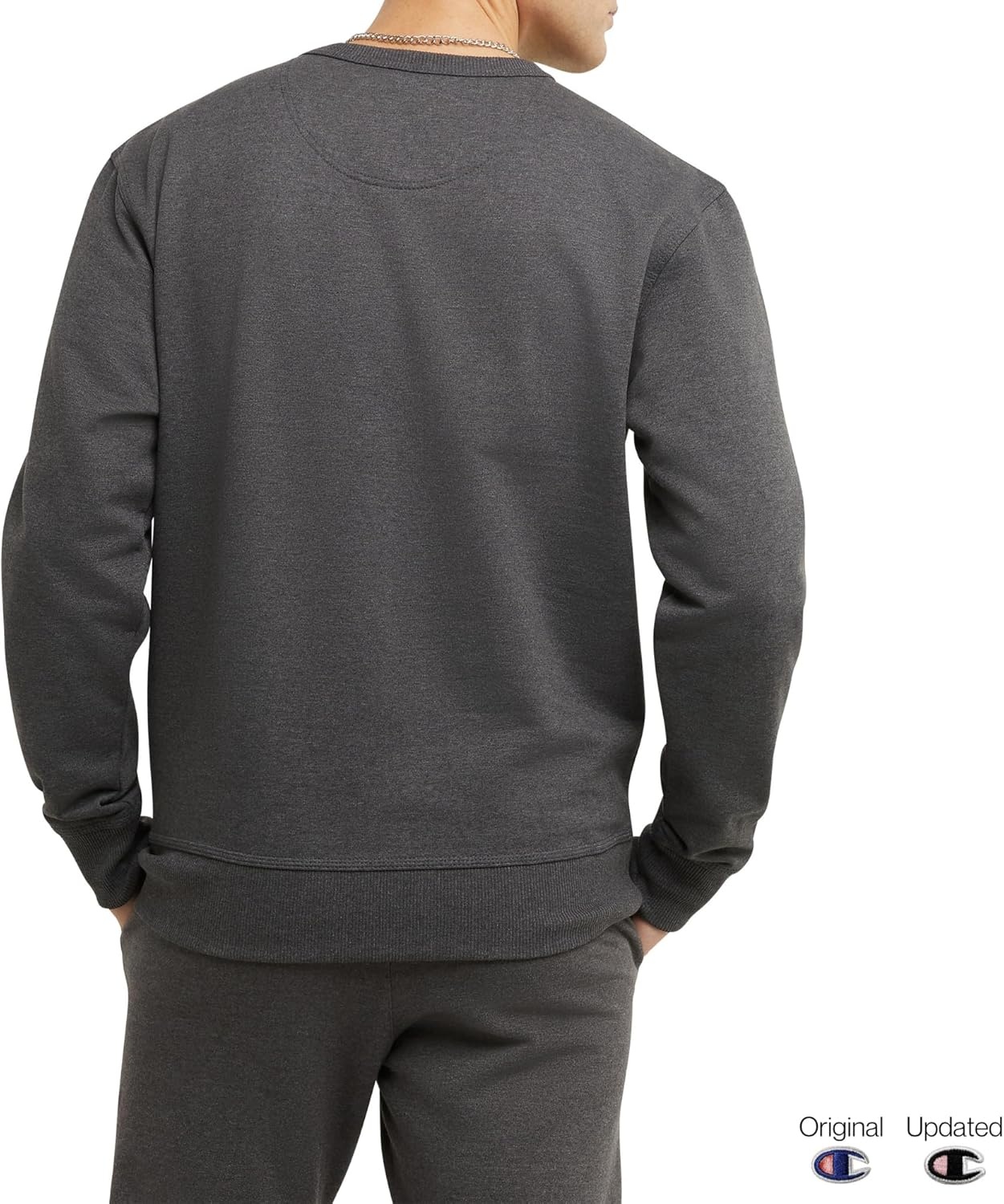 image:imageChampion Mens Mens Crewneck Fleece Sweatshirt Standard Fit Midweight C Logo Available in Regular and Big amp TallGranite Heather C Logo
