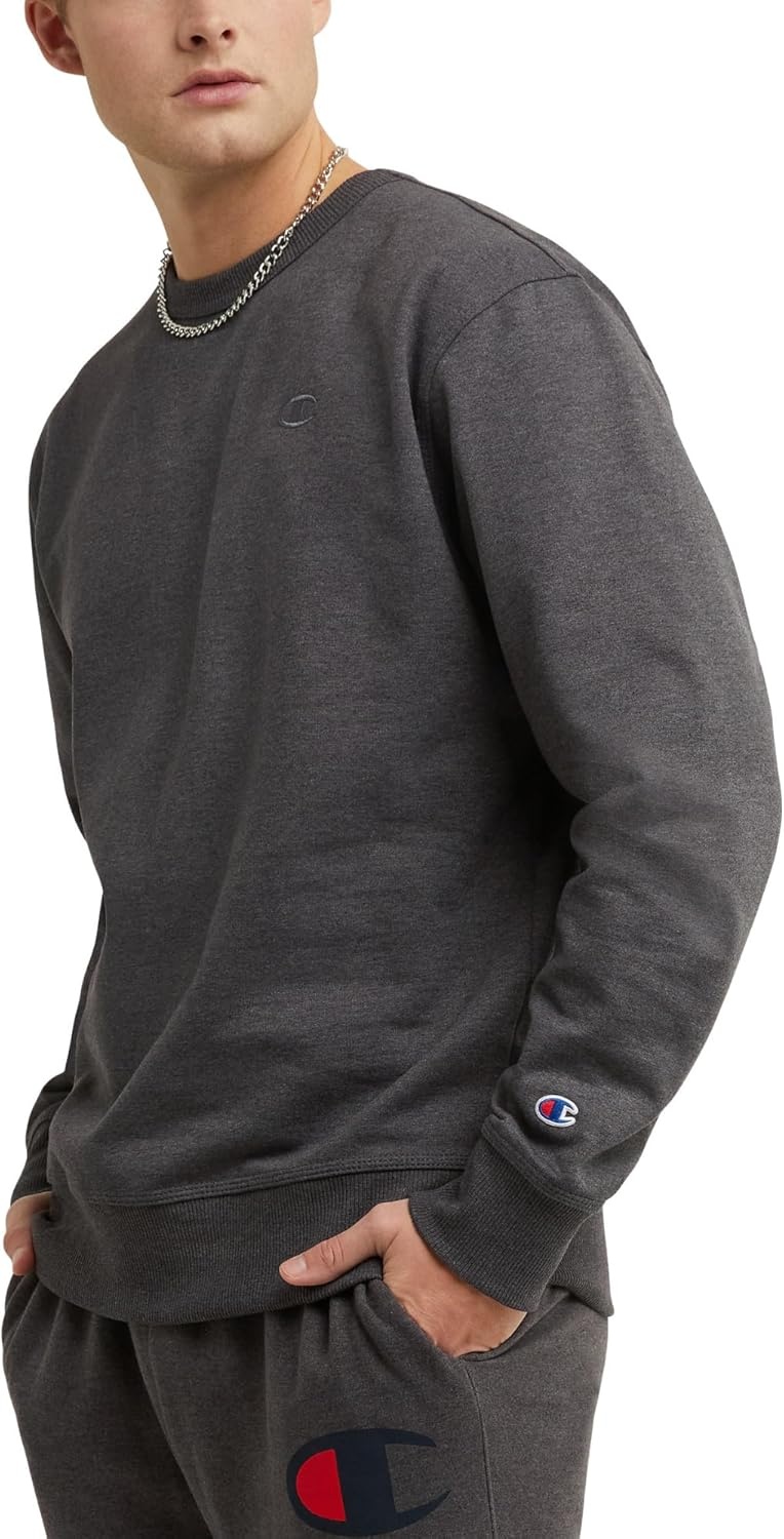 image:imageChampion Mens Mens Crewneck Fleece Sweatshirt Standard Fit Midweight C Logo Available in Regular and Big amp TallGranite Heather C Logo