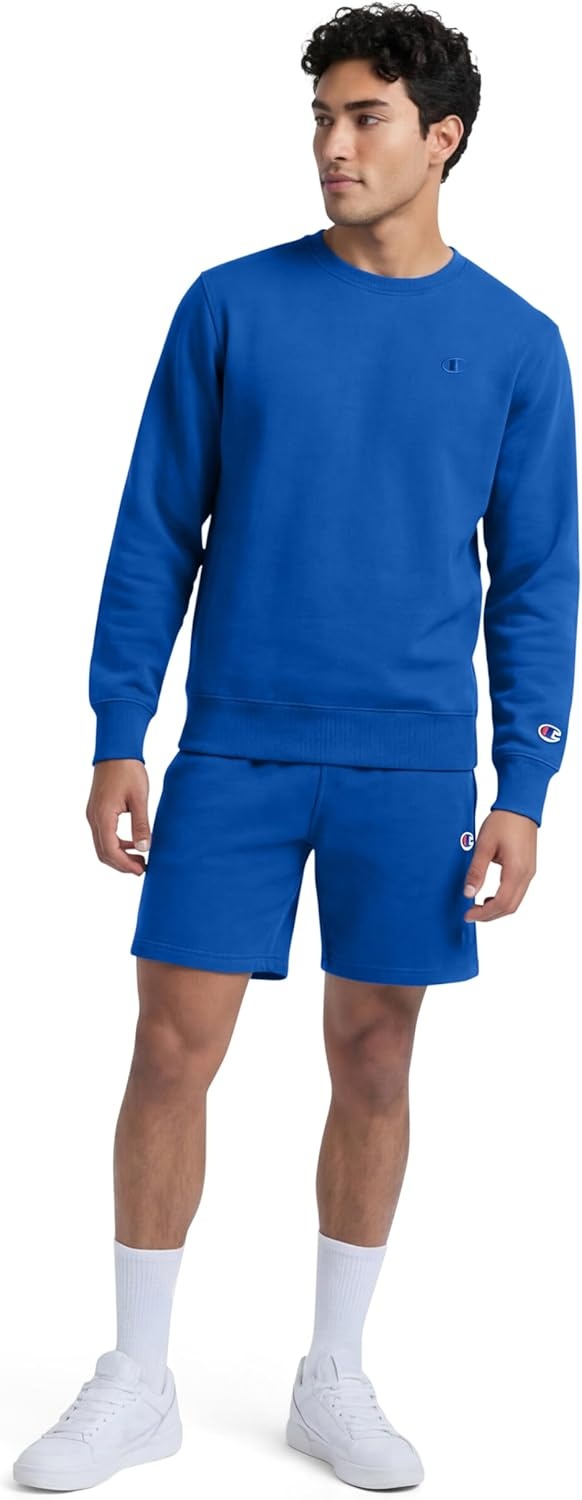 image:imageChampion Mens Mens Crewneck Fleece Sweatshirt Standard Fit Midweight C Logo Available in Regular and Big amp TallNebulas Blue C Logo