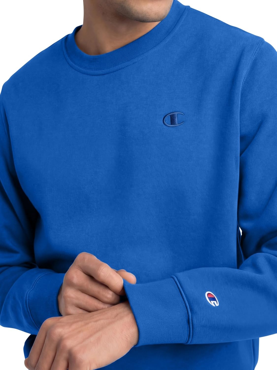 image:imageChampion Mens Mens Crewneck Fleece Sweatshirt Standard Fit Midweight C Logo Available in Regular and Big amp TallNebulas Blue C Logo