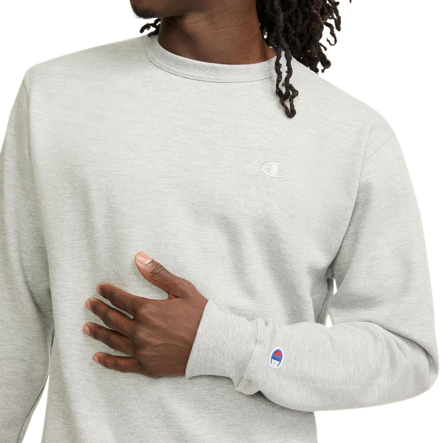 image:imageChampion Mens Mens Crewneck Fleece Sweatshirt Standard Fit Midweight C Logo Available in Regular and Big amp TallOxford Gray C Logo