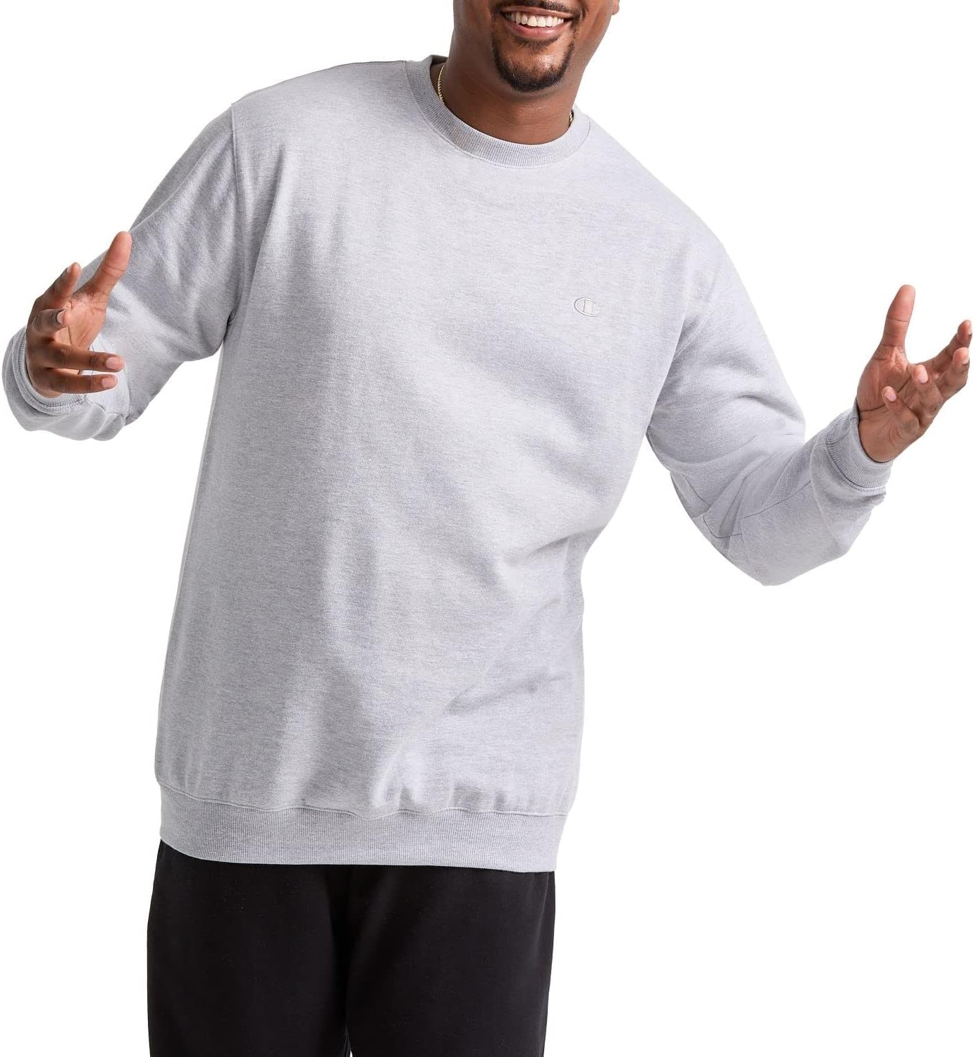 image:imageChampion Mens Mens Crewneck Fleece Sweatshirt Standard Fit Midweight C Logo Available in Regular and Big amp TallOxford Gray C Logo