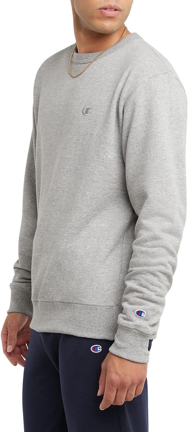 image:imageChampion Mens Mens Crewneck Fleece Sweatshirt Standard Fit Midweight C Logo Available in Regular and Big amp TallOxford Gray C Logo