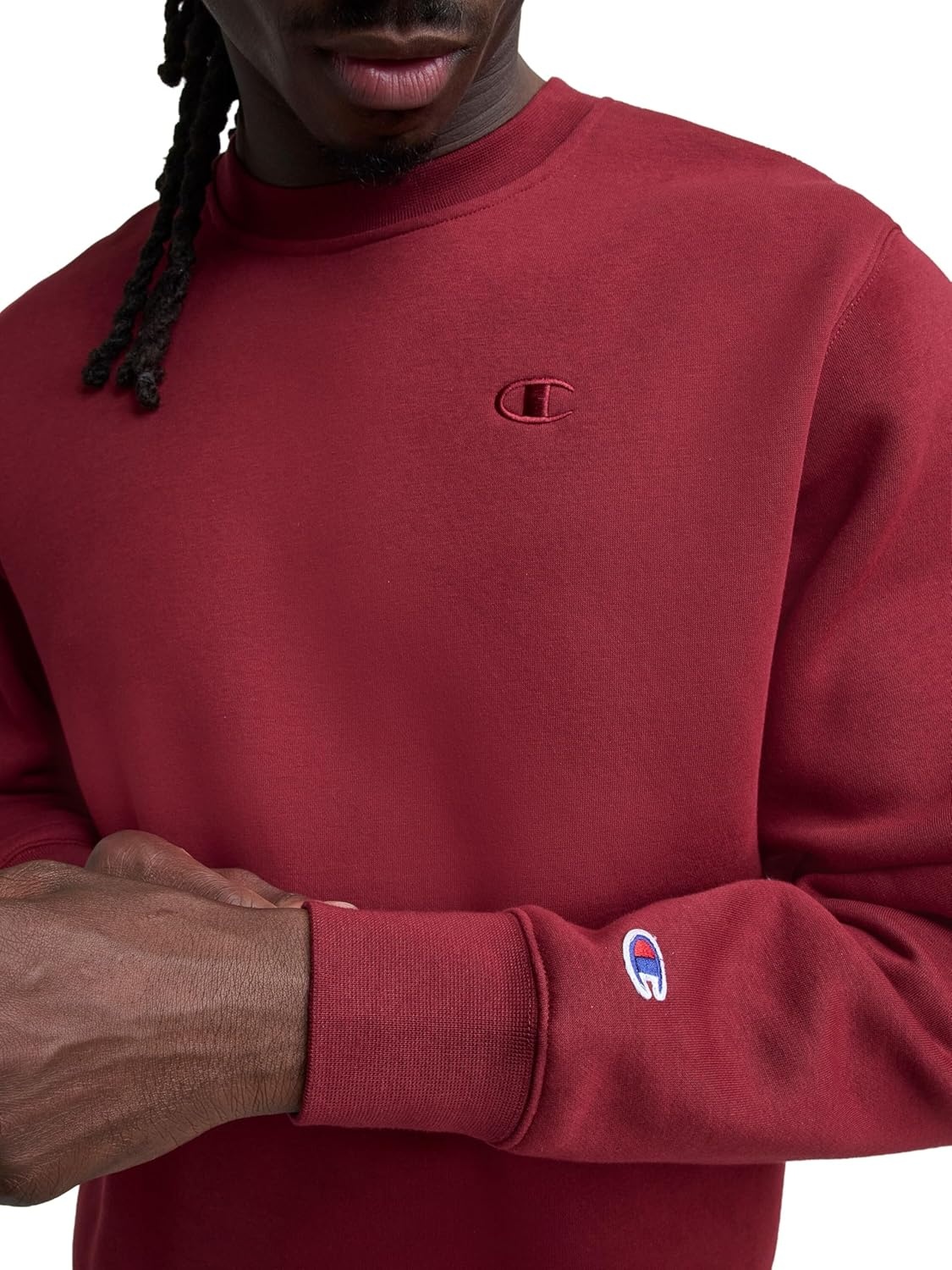image:imageChampion Mens Mens Crewneck Fleece Sweatshirt Standard Fit Midweight C Logo Available in Regular and Big amp TallPomegranate C Logo