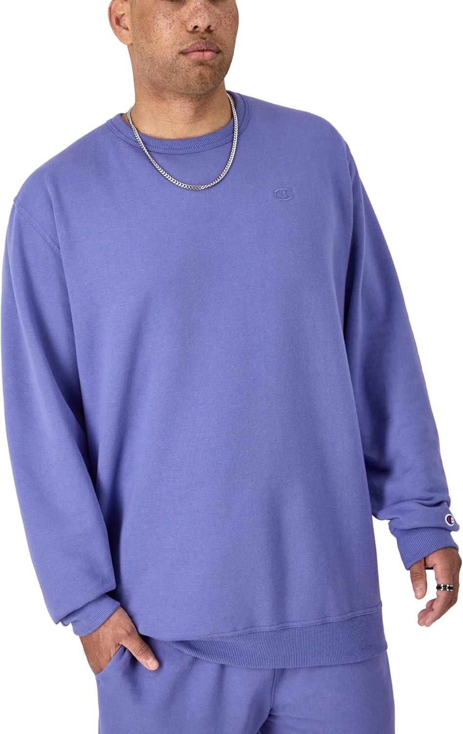 image:imageChampion Mens Mens Crewneck Fleece Sweatshirt Standard Fit Midweight C Logo Available in Regular and Big amp TallStone Crush Blue C Logo