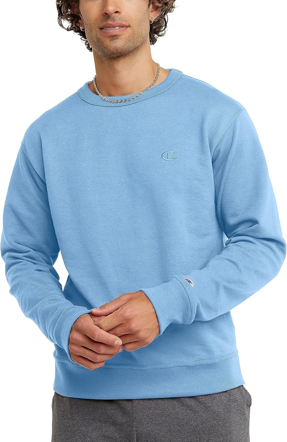 image:imageChampion Mens Mens Crewneck Fleece Sweatshirt Standard Fit Midweight C Logo Available in Regular and Big amp TallSwiss Blue C Logo