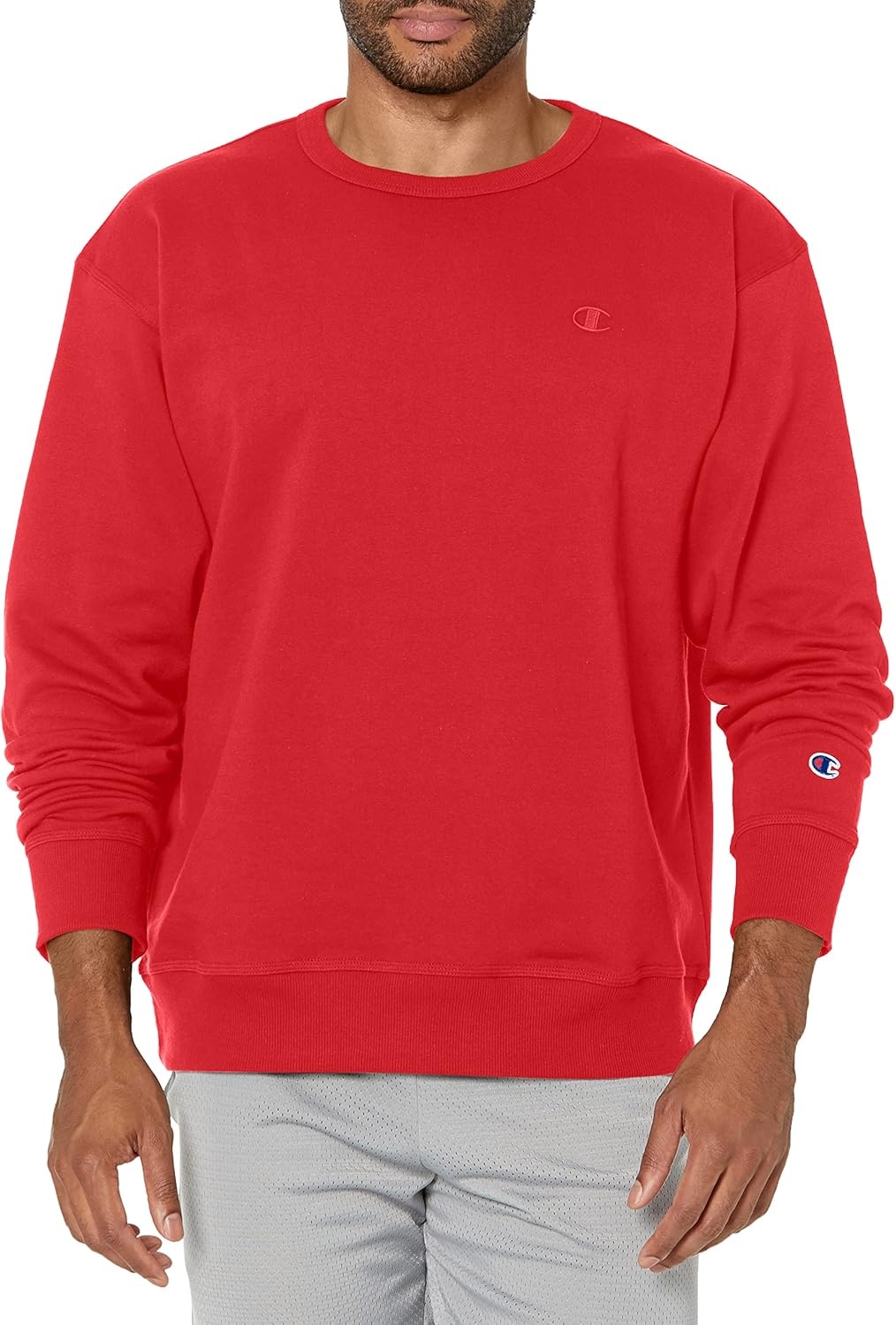 image:imageChampion Mens Mens Crewneck Fleece Sweatshirt Standard Fit Midweight C Logo Available in Regular and Big amp TallTeam Red Scarlet C Logo
