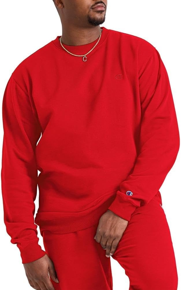 image:imageChampion Mens Mens Crewneck Fleece Sweatshirt Standard Fit Midweight C Logo Available in Regular and Big amp TallTeam Red Scarlet C Logo