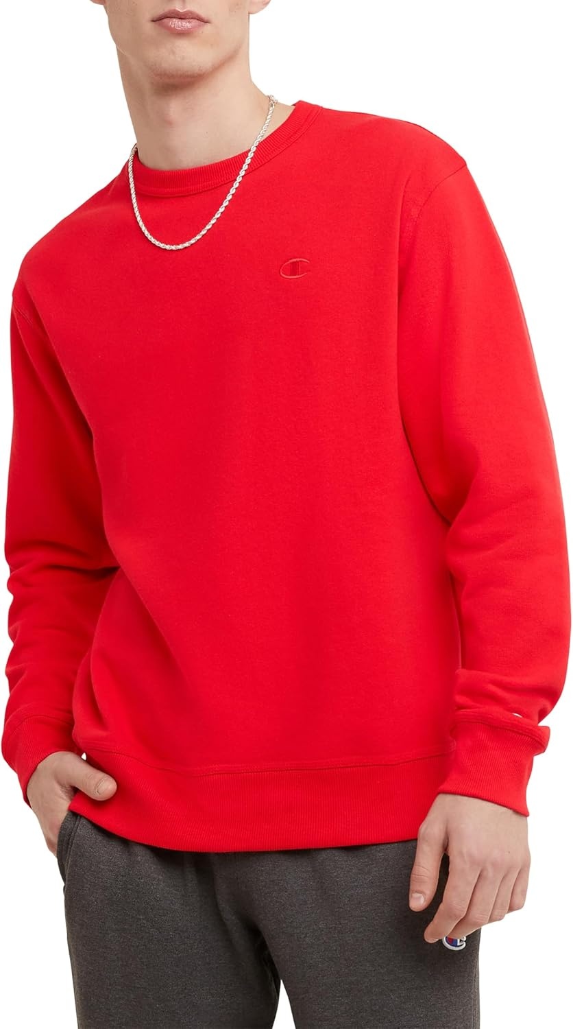 image:imageChampion Mens Mens Crewneck Fleece Sweatshirt Standard Fit Midweight C Logo Available in Regular and Big amp TallTeam Red Scarlet C Logo