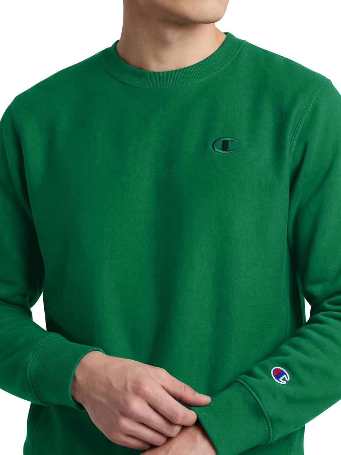 image:imageChampion Mens Mens Crewneck Fleece Sweatshirt Standard Fit Midweight C Logo Available in Regular and Big amp TallVerdant Green C Logo