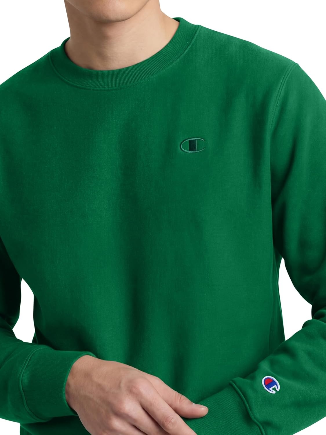 image:imageChampion Mens Mens Crewneck Fleece Sweatshirt Standard Fit Midweight C Logo Available in Regular and Big amp TallVerdant Green C Logo