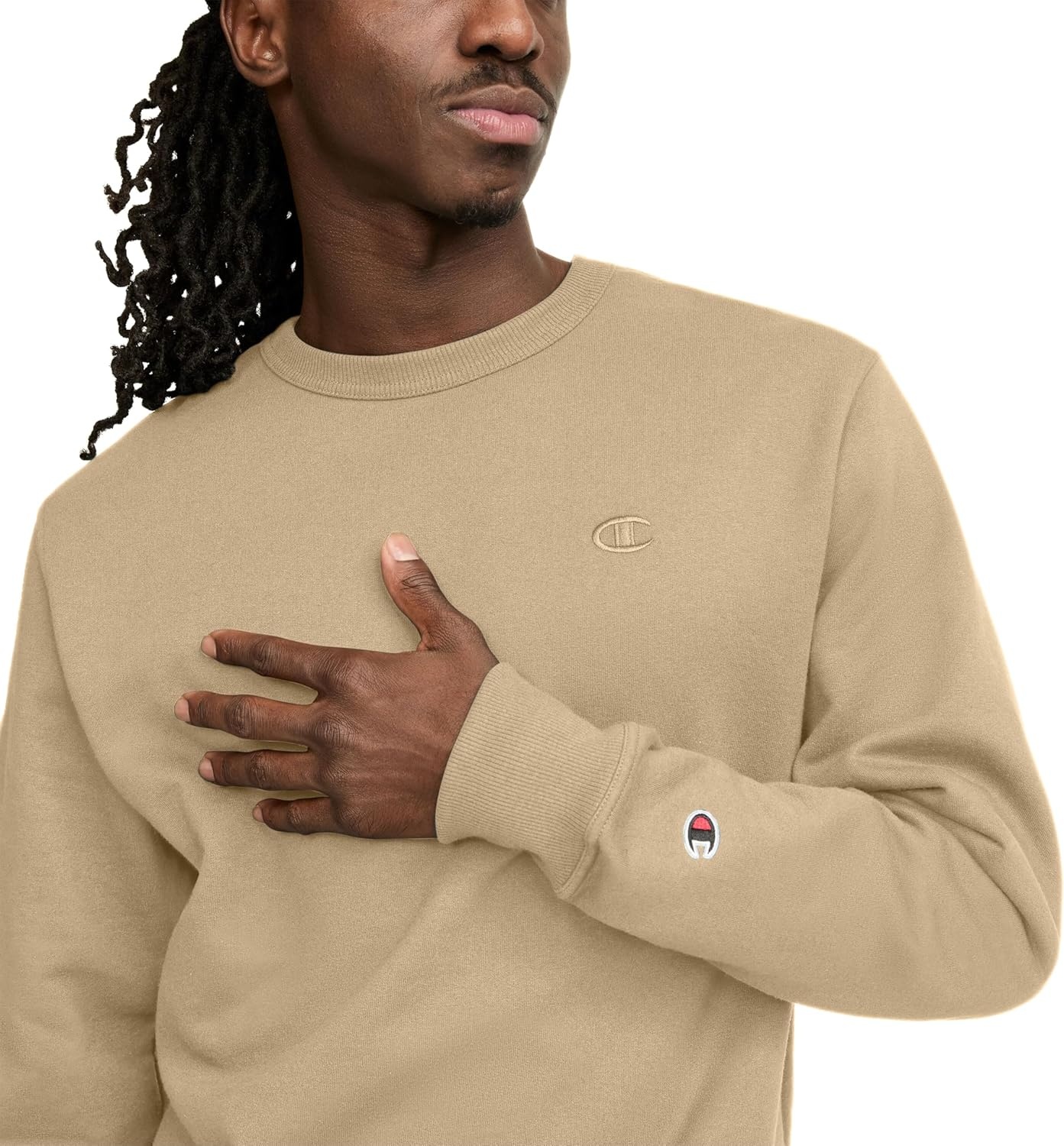 image:imageChampion Mens Mens Crewneck Fleece Sweatshirt Standard Fit Midweight C Logo Available in Regular and Big amp TallWestern Khaki C Logo