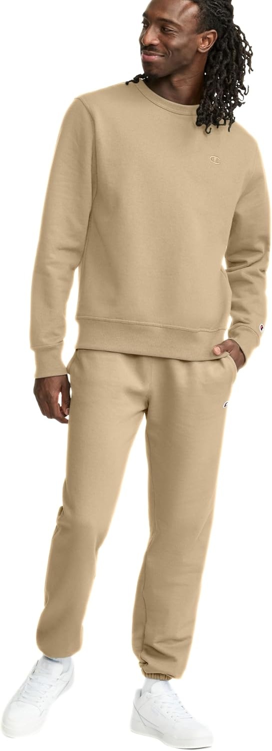 image:imageChampion Mens Mens Crewneck Fleece Sweatshirt Standard Fit Midweight C Logo Available in Regular and Big amp TallWestern Khaki C Logo