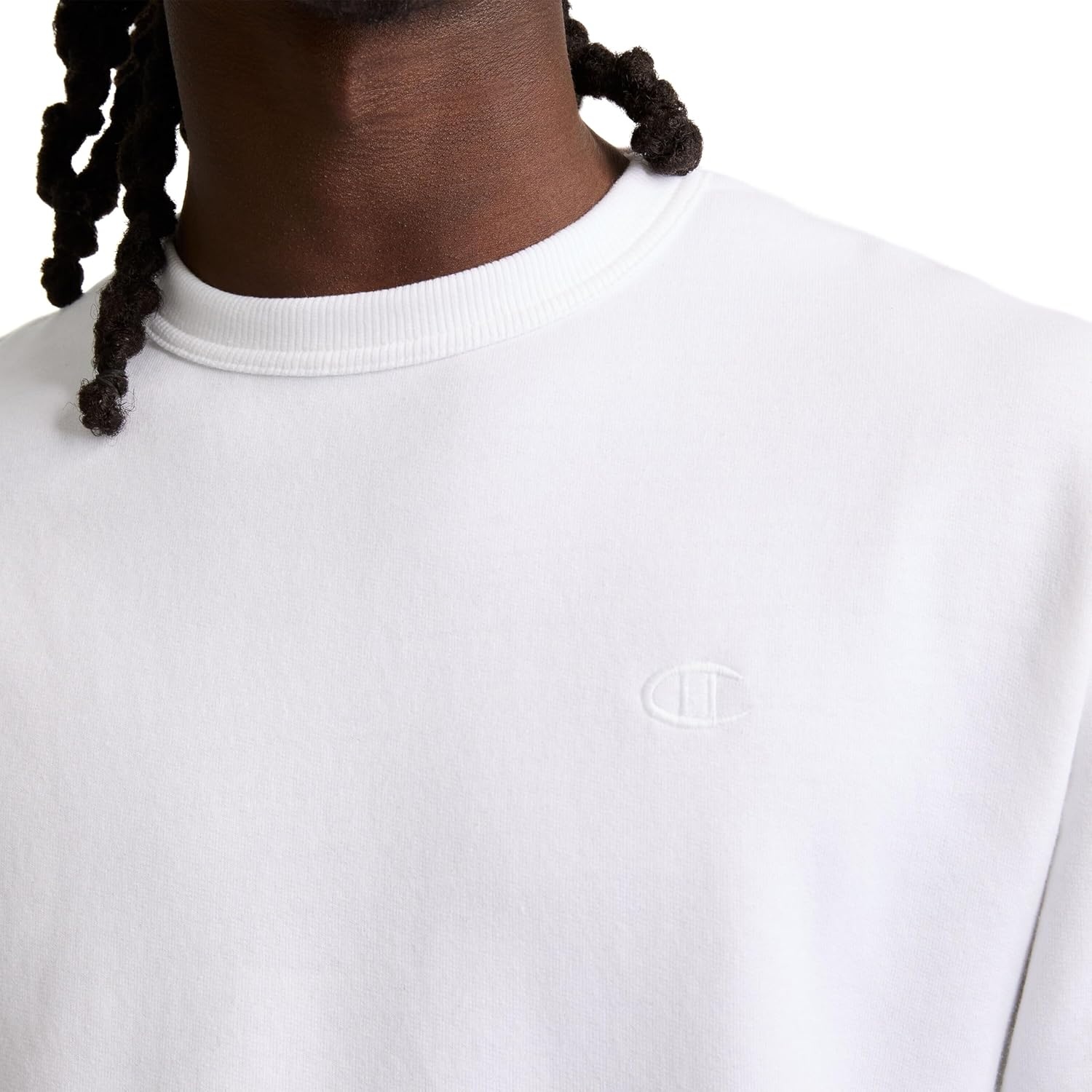 image:imageChampion Mens Mens Crewneck Fleece Sweatshirt Standard Fit Midweight C Logo Available in Regular and Big amp TallWhite C Logo