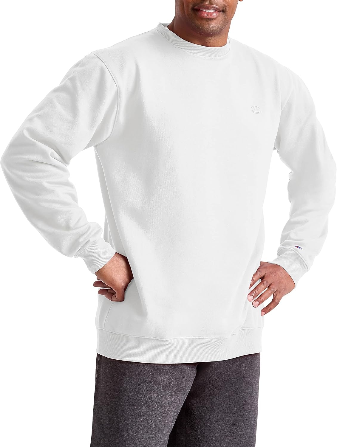 image:imageChampion Mens Mens Crewneck Fleece Sweatshirt Standard Fit Midweight C Logo Available in Regular and Big amp TallWhite C Logo
