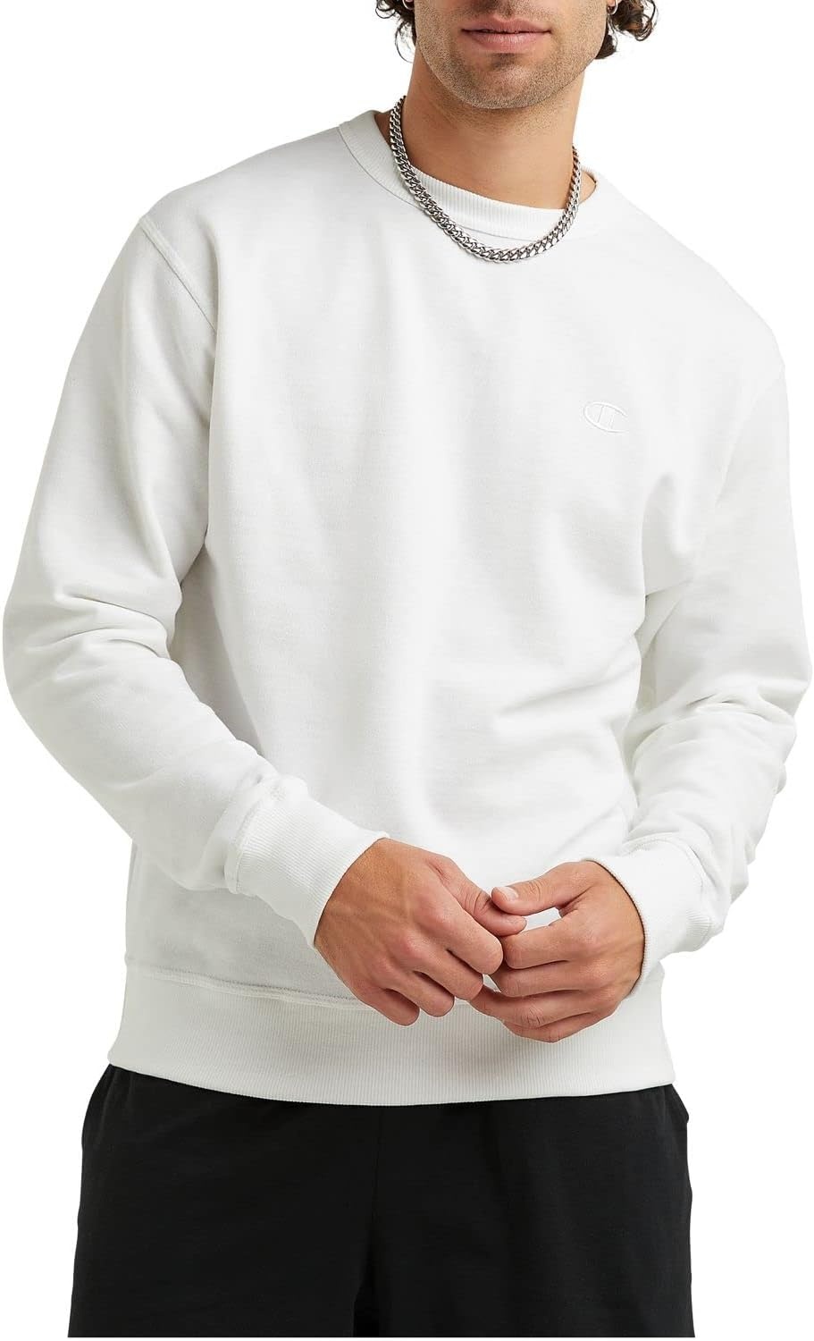 image:imageChampion Mens Mens Crewneck Fleece Sweatshirt Standard Fit Midweight C Logo Available in Regular and Big amp TallWhite C Logo
