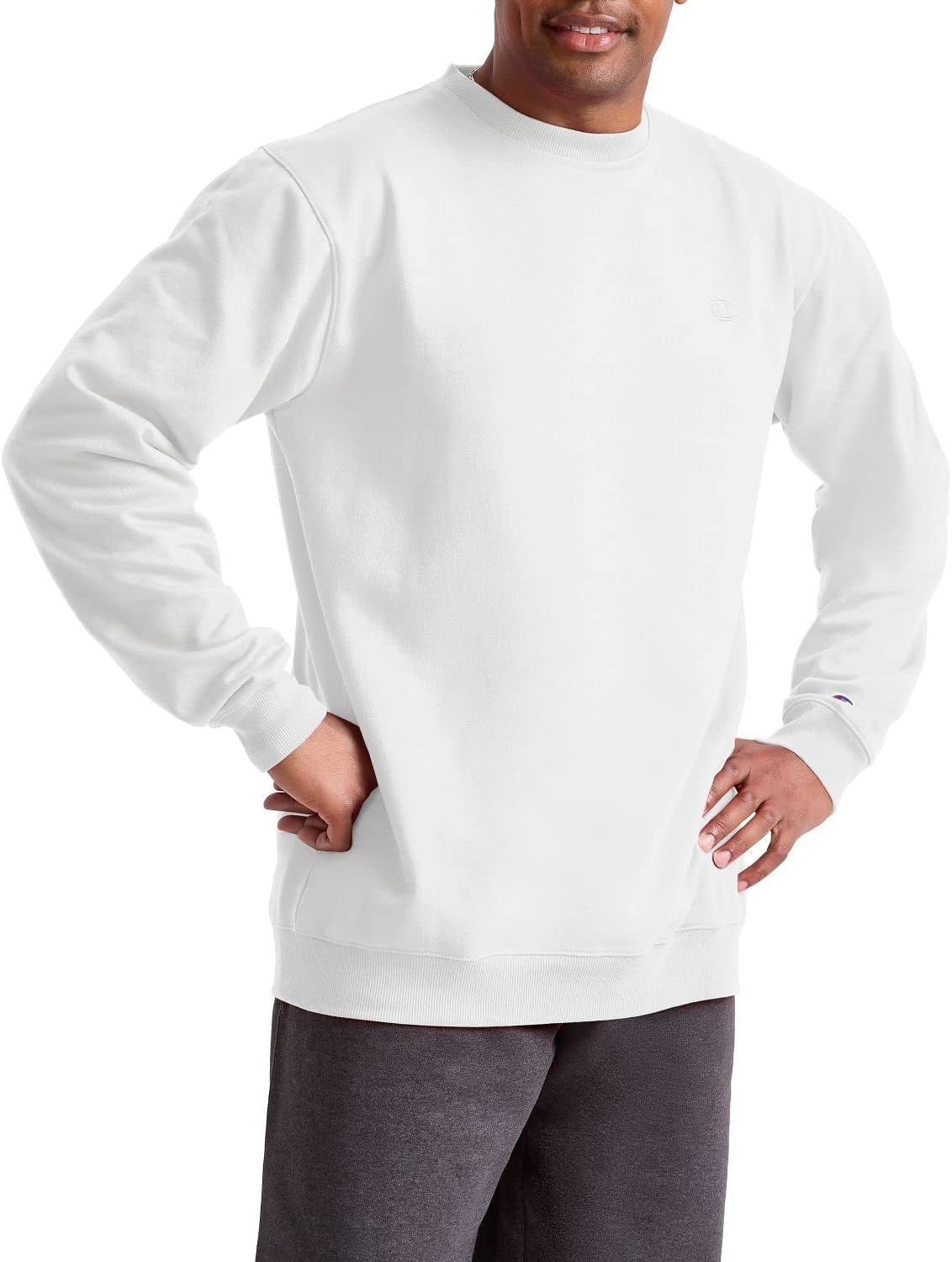 image:imageChampion Mens Mens Crewneck Fleece Sweatshirt Standard Fit Midweight C Logo Available in Regular and Big amp TallWhite C Logo