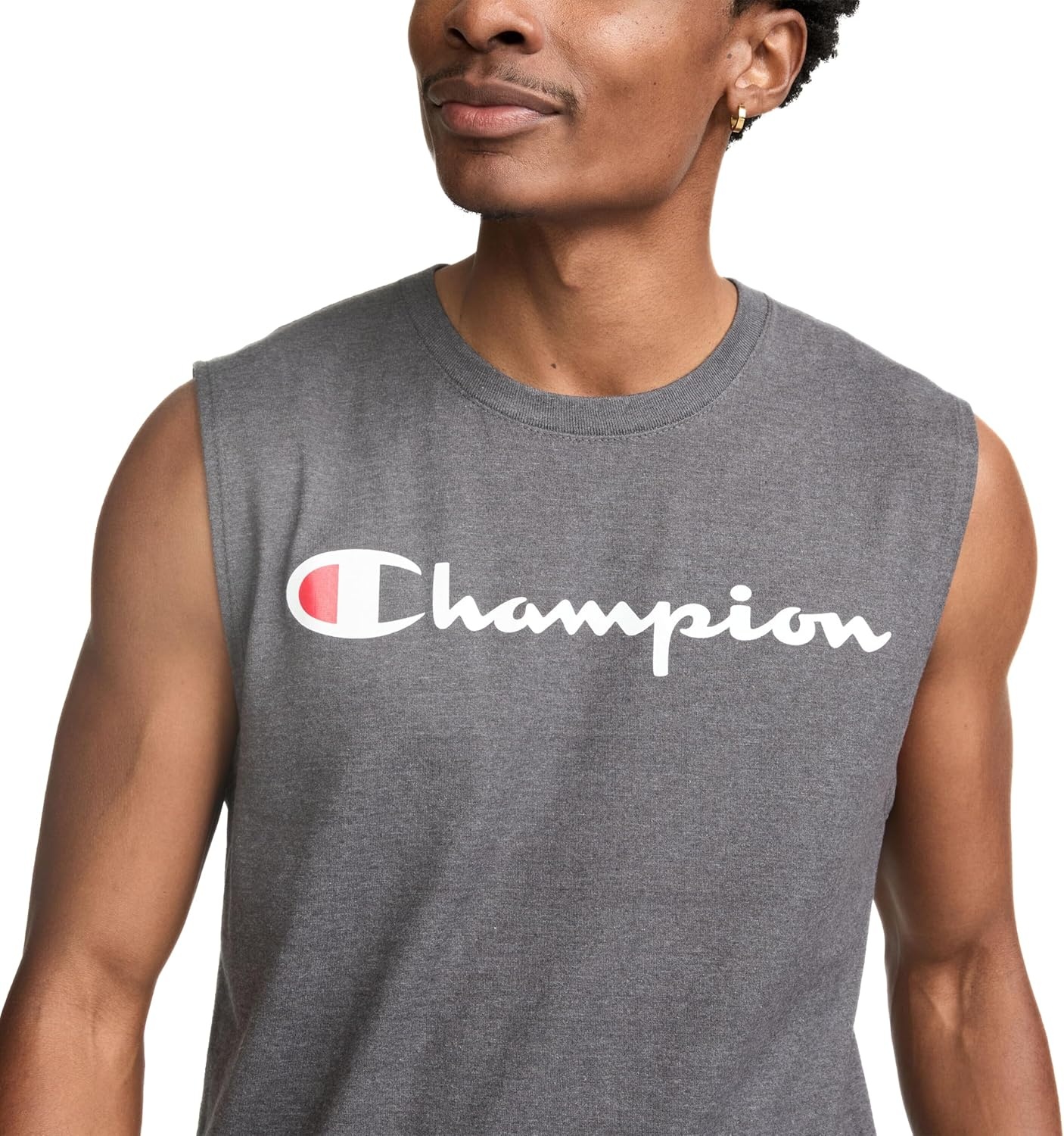 image:imageChampion Mens Muscle Tank Classic Graphic Muscle Tee Sleeveless Tshirt for Men Reg Or Big amp TallGranite Heather Classic Script Logo