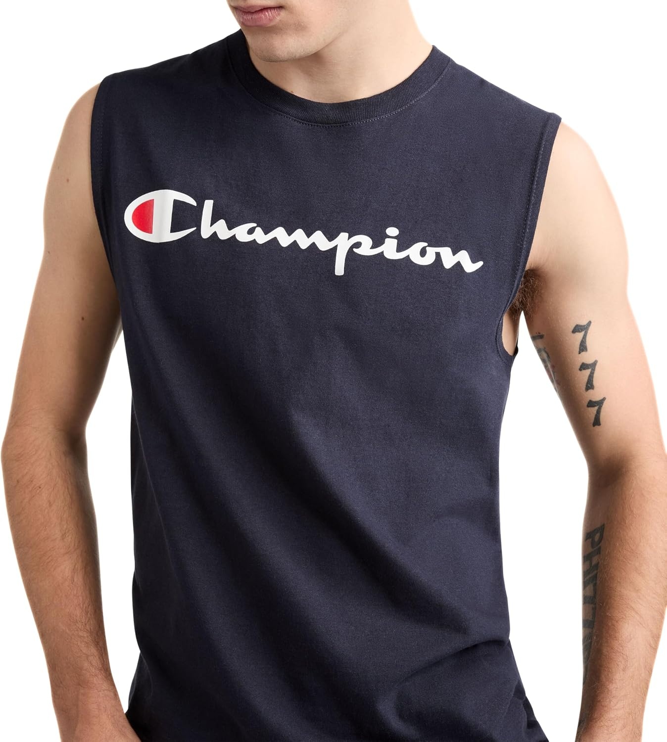 image:imageChampion Mens Muscle Tank Classic Graphic Muscle Tee Sleeveless Tshirt for Men Reg Or Big amp TallNavy Classic Script Logo