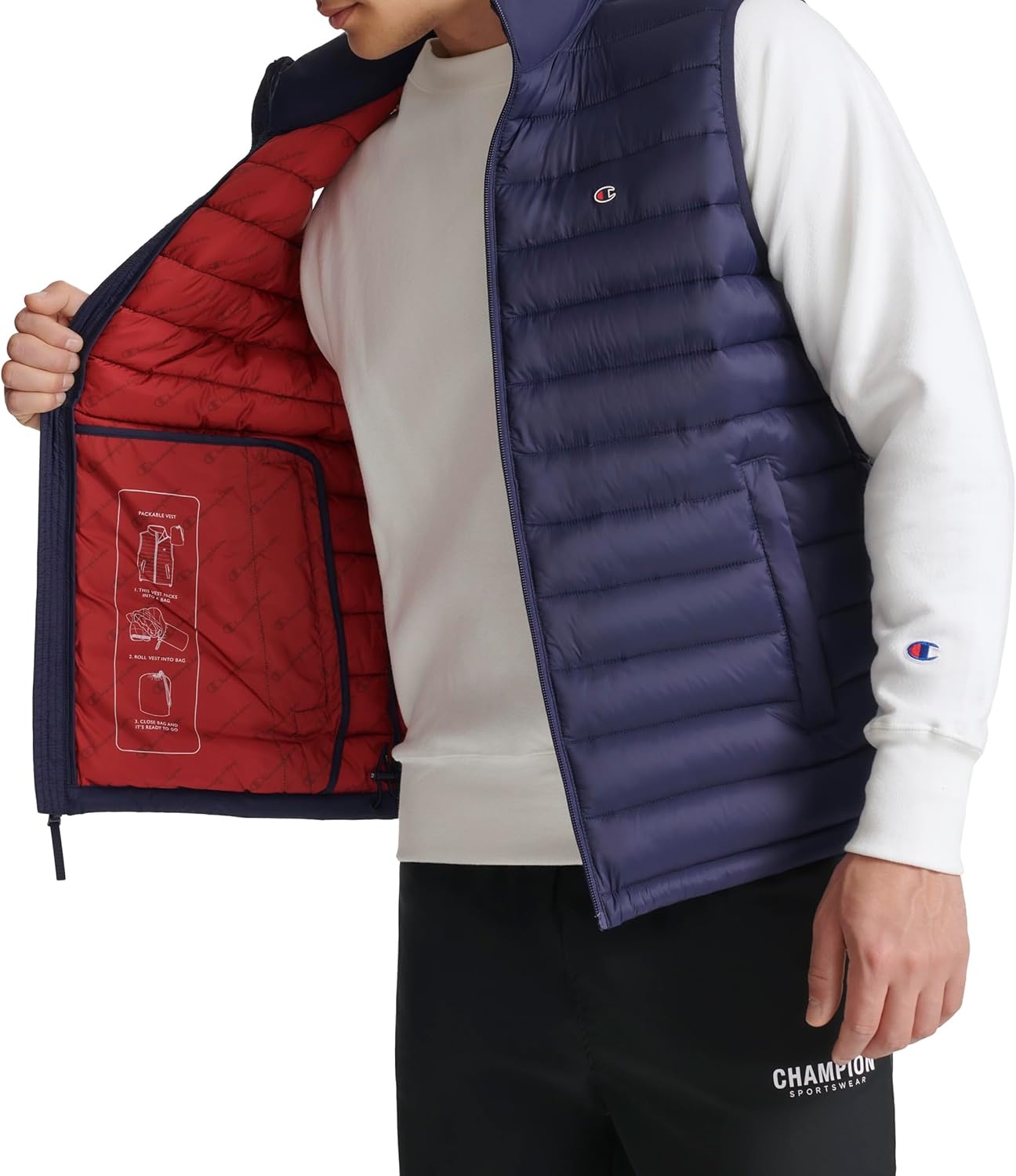 image:imageChampion Mens Packable Puffer Vest With Stand CollarPeacoat