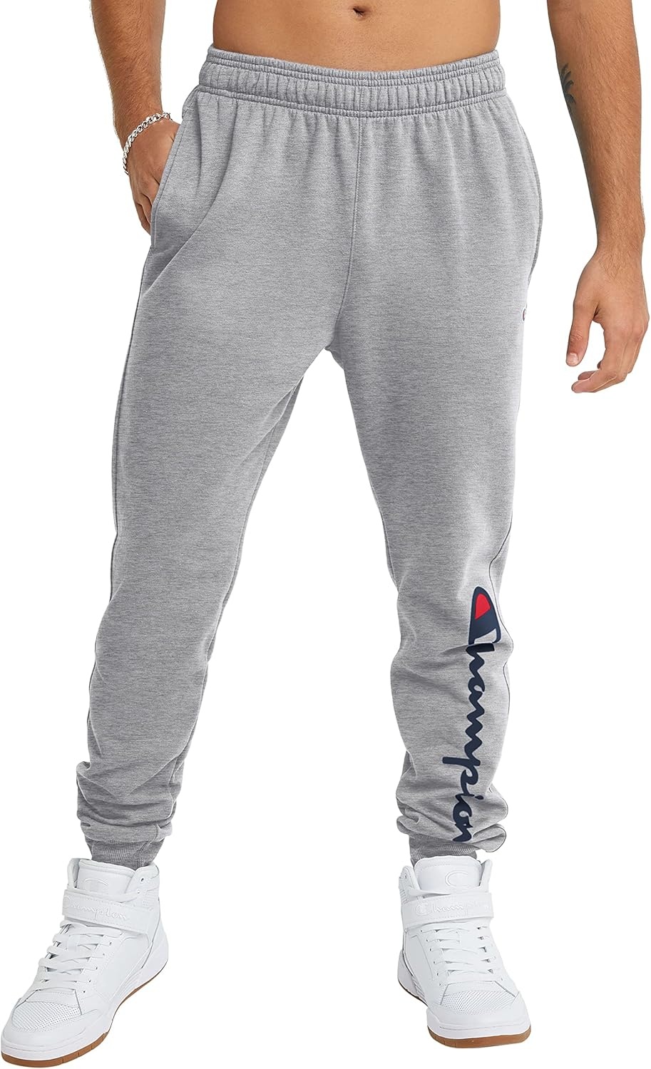 image:imageChampion Mens Powerblend Fleece JoggersOxford Gray Classic Script Logo