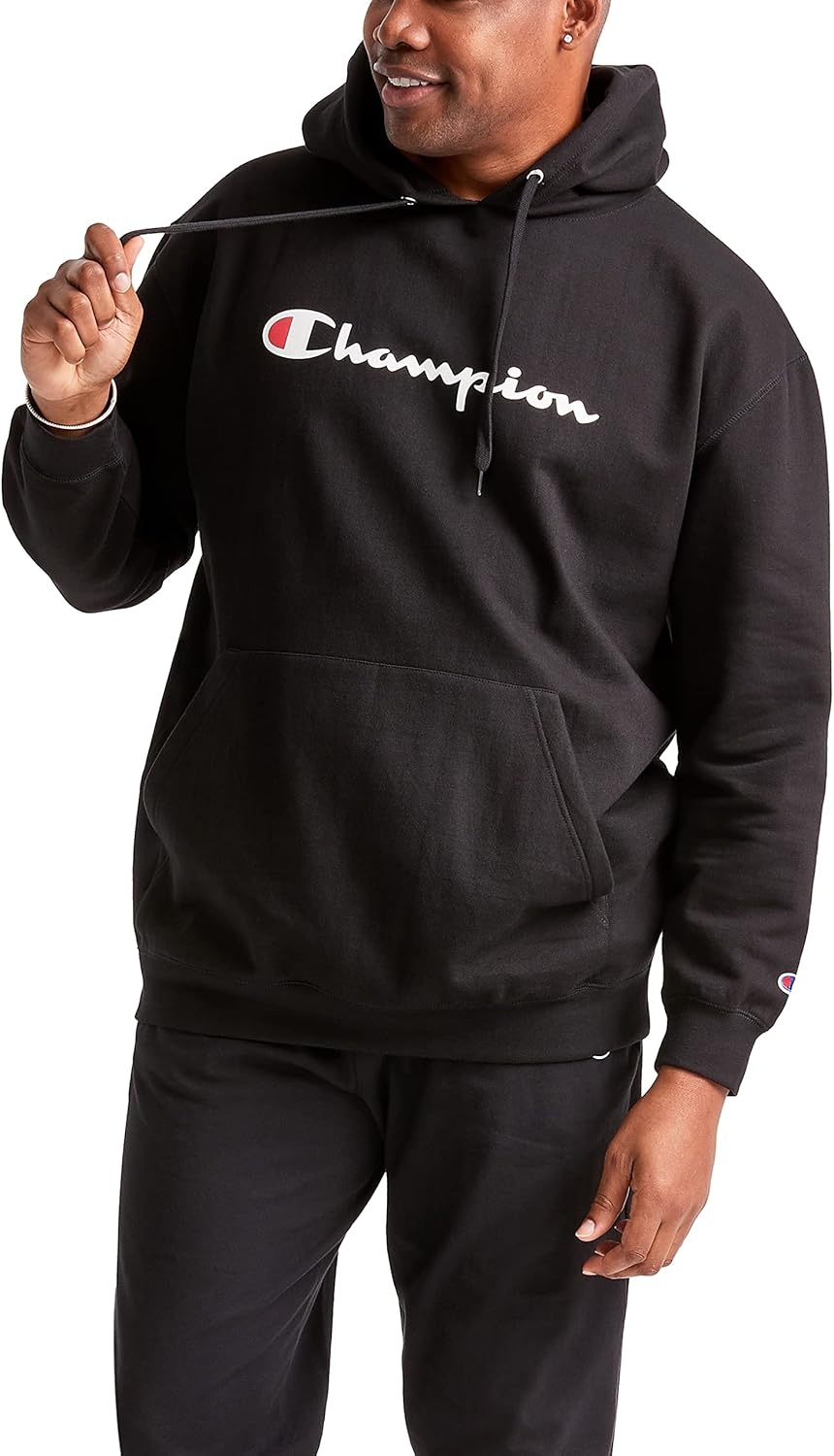 image:imageChampion Mens Pullover Graphic Fleece Hoodie Standard Fit Midweight Fleece Classic Script LogoBlack