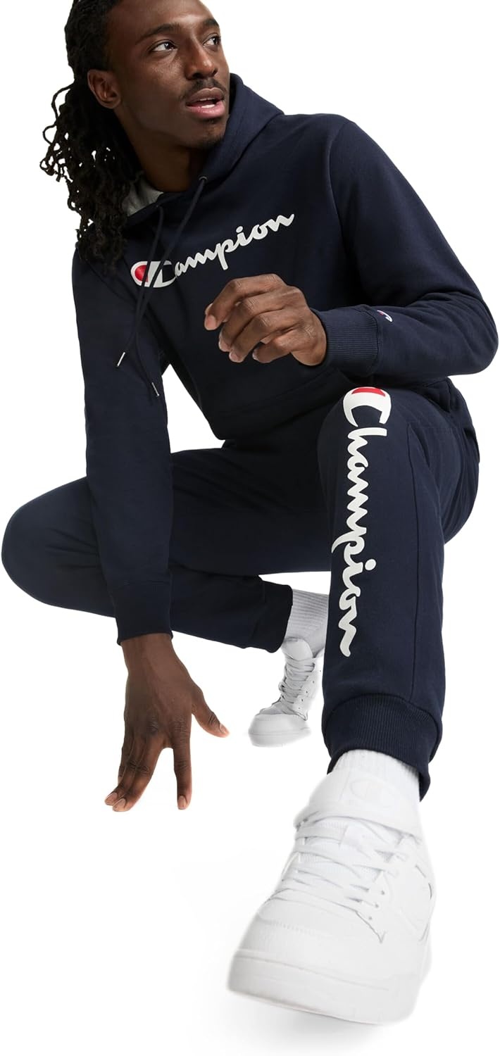 image:imageChampion Mens Pullover Graphic Fleece Hoodie Standard Fit Midweight Fleece Classic Script LogoDeep Navy