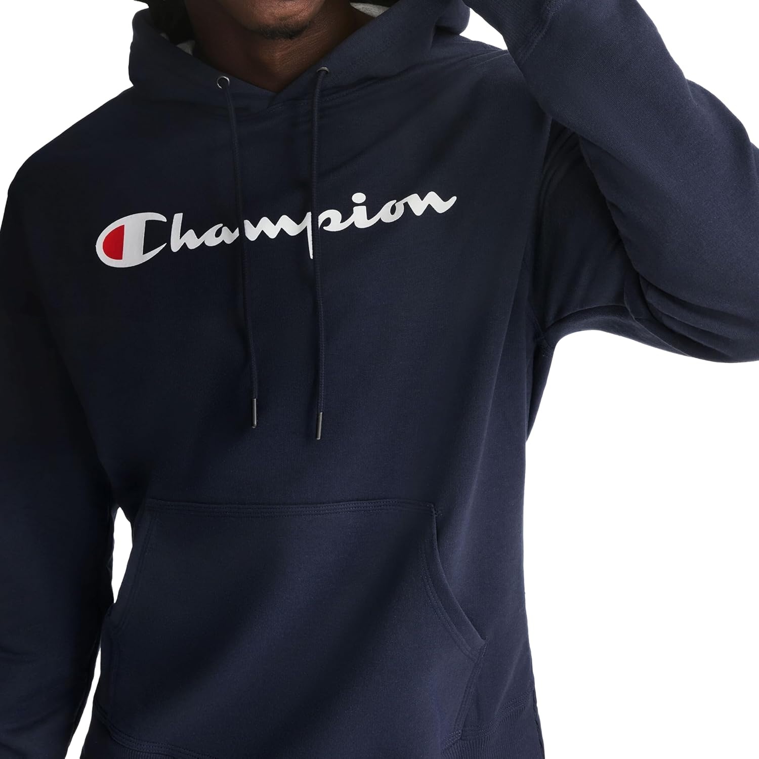 image:imageChampion Mens Pullover Graphic Fleece Hoodie Standard Fit Midweight Fleece Classic Script LogoDeep Navy