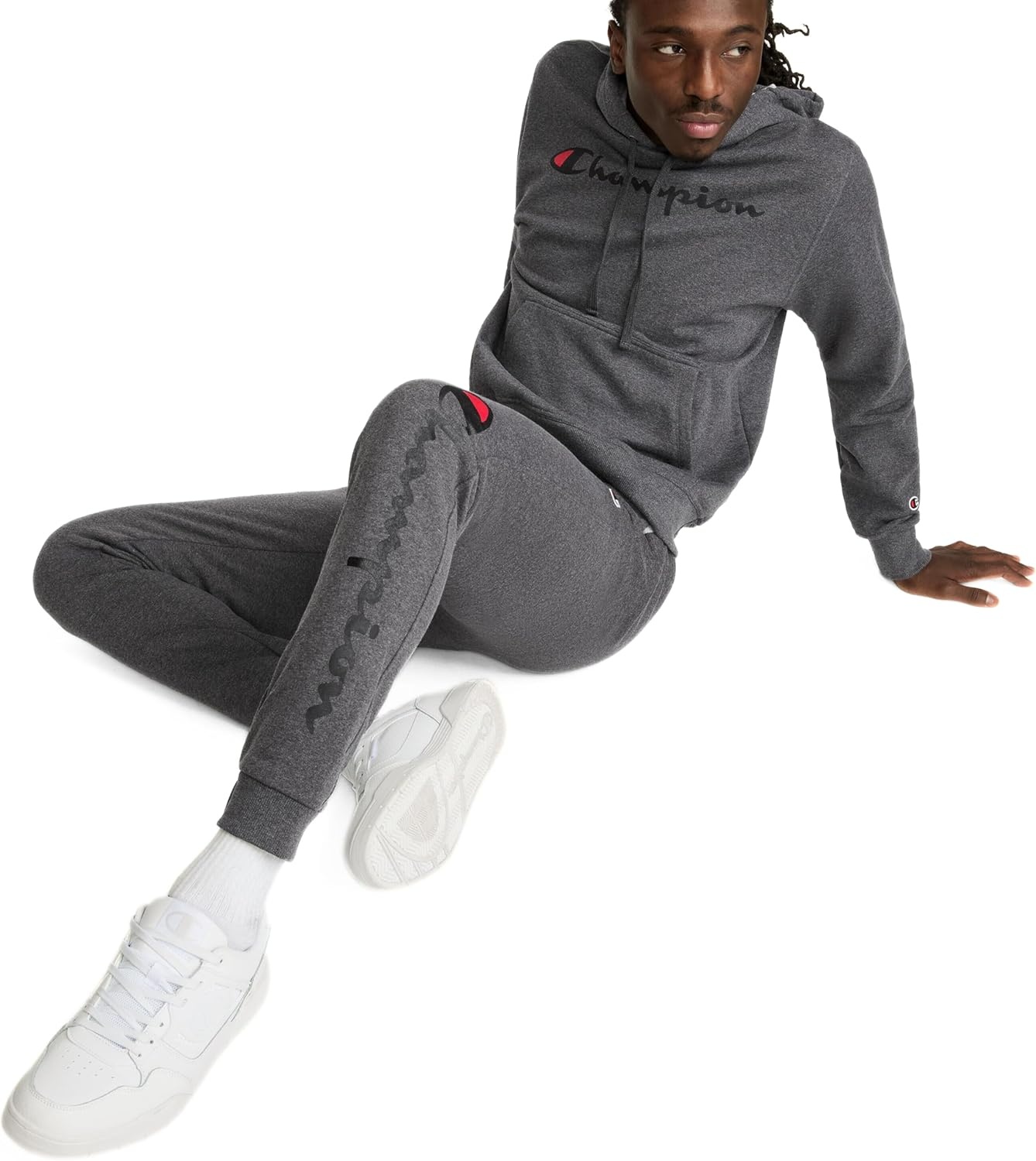 image:imageChampion Mens Pullover Graphic Fleece Hoodie Standard Fit Midweight Fleece Classic Script LogoGranite Heather