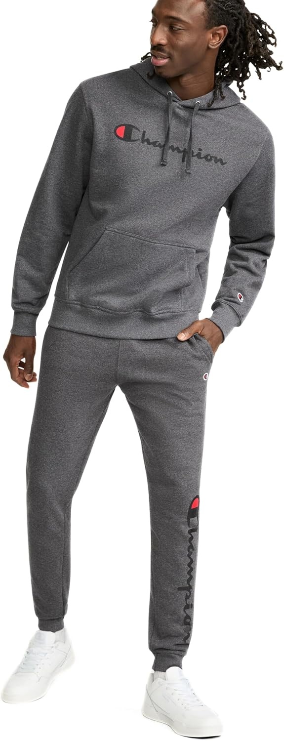 image:imageChampion Mens Pullover Graphic Fleece Hoodie Standard Fit Midweight Fleece Classic Script LogoGranite Heather