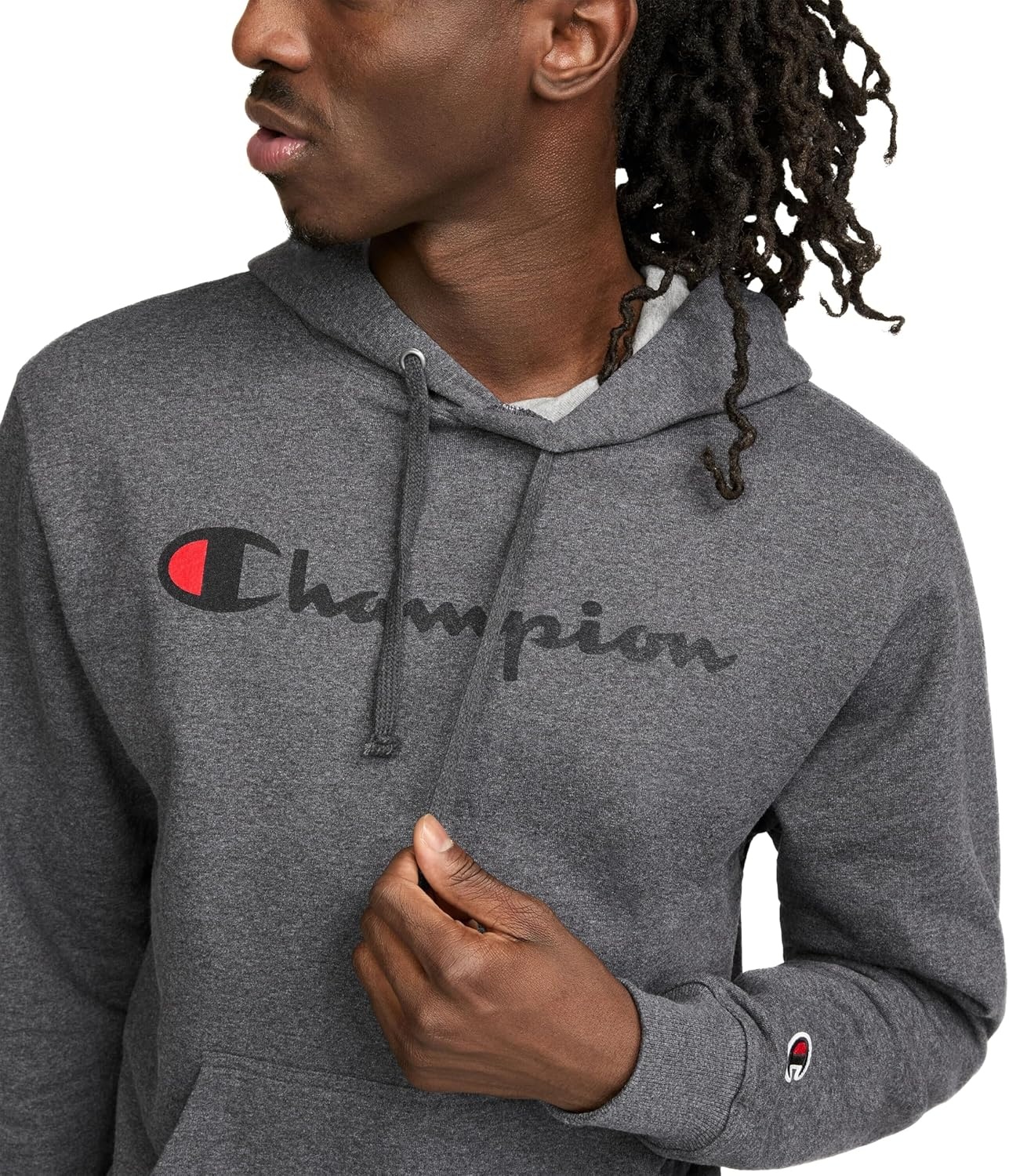 image:imageChampion Mens Pullover Graphic Fleece Hoodie Standard Fit Midweight Fleece Classic Script LogoGranite Heather