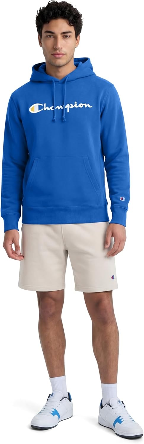 image:imageChampion Mens Pullover Graphic Fleece Hoodie Standard Fit Midweight Fleece Classic Script LogoNebulas Blue